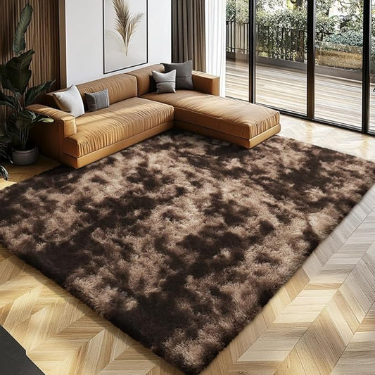 Shag Area Rugs for Bedroom Living Room,6X9Ultra Soft Fluffy Area Rugs for Dorm,Indoor Carpet Nursery Rugs for Kids Girls Room Home Decor, Mottling Brown