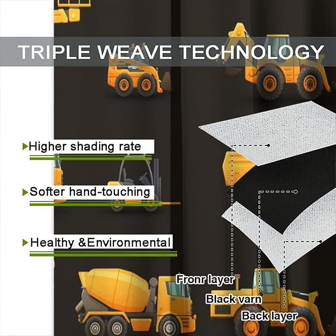 Kids Construction Window Curtains, Construction Machinery Equipment Mode of - Image 7