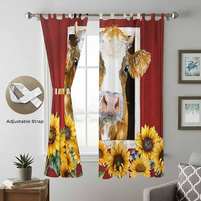 Cows Sunflowers Living Room Curtains 96 Inch Length, Window Curtains Tab Top - Image 5