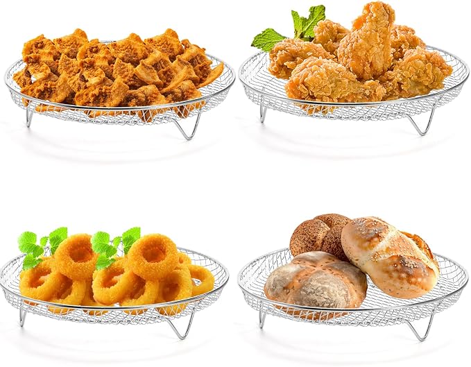 Elsjoy 3 Pack 8 Inch Round Air Fryer Racks, Stainless Steel Air Fryer Mesh Tray - Image 4