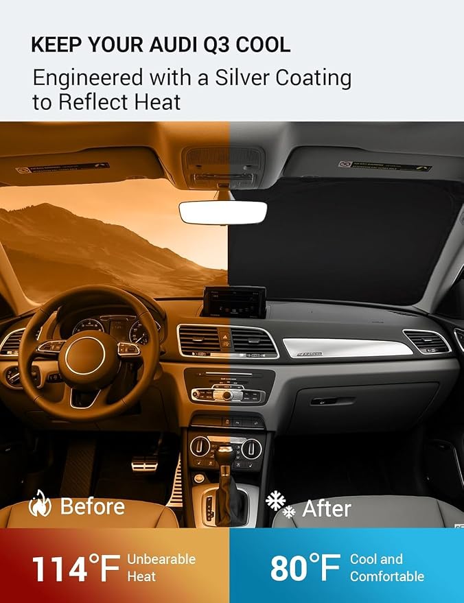 Proadsy 2026 Upgrade Windshield Sun Shade Custom Fit 2013-2018 Audi Q3 Foldable - Image 3