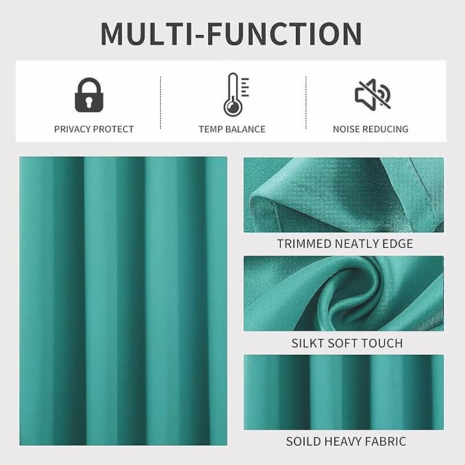 Joydeco Blackout Curtains 108 Inch Length 2 Panels Set, Thermal Insulated Long Curtains& Drapes 2 Burg, Room Darkening Grommet Drapes for Living Room Bedroom Window (W52 x L108 Inch, Peacock Blue)