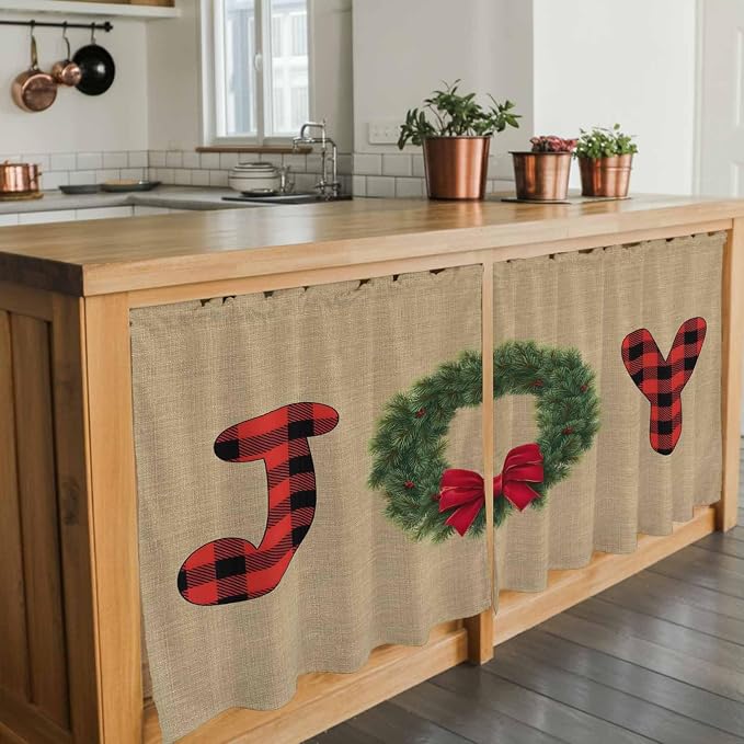 Red Green Christmas Kitchen Tier Curtains 36 Inch Long 2 Panel Set, Rod Pocket - Image 7