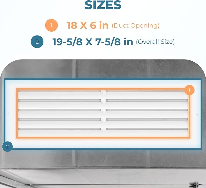 Rustproof 18 x 6 Inch Aluminum Vent Cover – Quiet Return Air Grille - Image 3