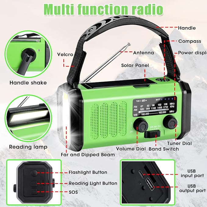 Hand Crank Emergency Radio, 10000mAh Solar Powered NOAA/AM/FM Weather Radio - Image 4
