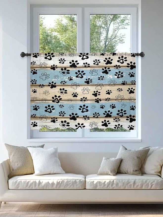 Sheer Curtains 45 Inch Length, Vintage Farmhouse Rustic Wooden Grain Privacy - Image 4