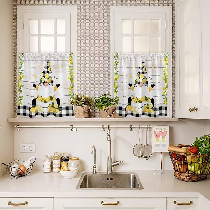Lemon Gnomes Kitchen Curtains Set 3 Piece - Image 7