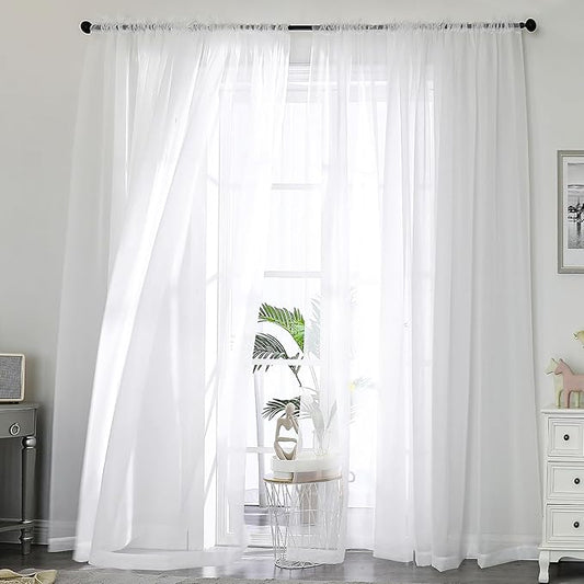 OWENIE White Sheer Curtains 120 Inches Long 2 Panels Set, Airy Lightweight Sheer White Curtains for Living Room Bedroom, Farmhouse Voile Filmy Rod Pocket Curtain Drapes, 2 Pcs, Each 59" Wx120 L Inch