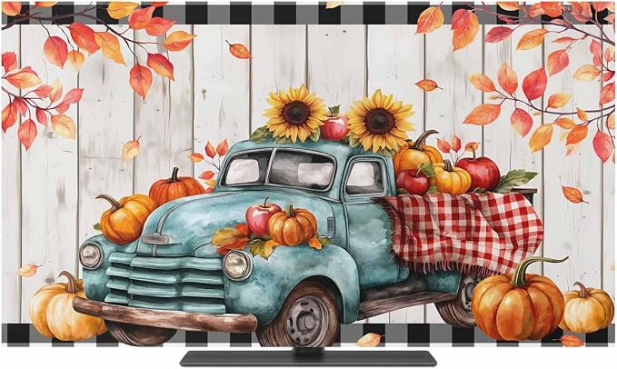 Farm Truck Pumpkin Sunflower Indoor TV Cover, Elastic TV Screen Protector Fall - Image 2
