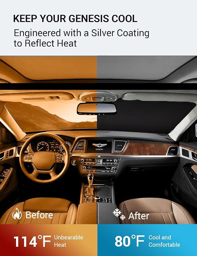 Proadsy 2026 Upgrade Windshield Sun Shade Custom Fit 2015-2016 Genesis Foldable - Image 3