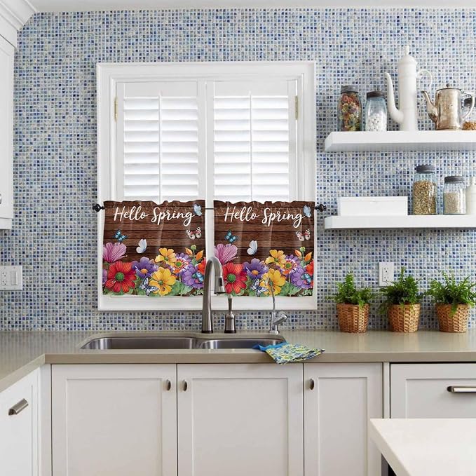 Spring Flowers Half Window Curtains 24 Inches Long, Watercolor Farmhouse - Image 2
