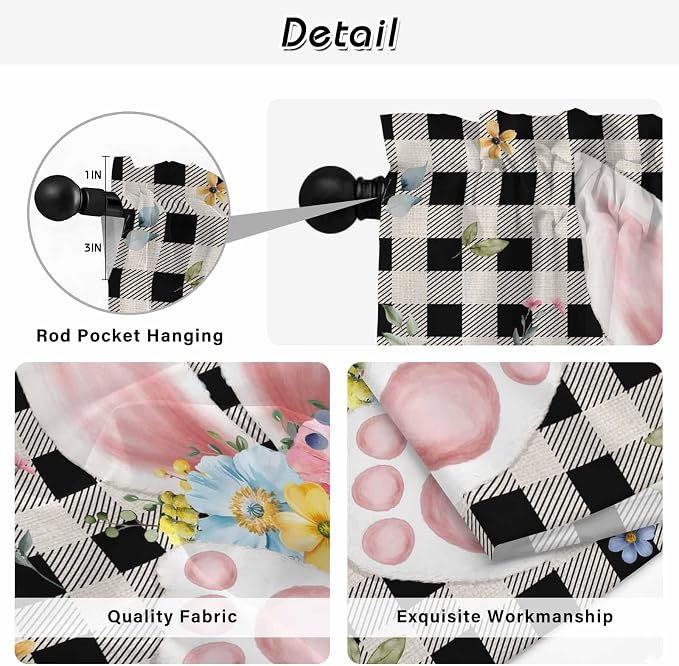 Easter Kitchen Tier Curtains 45 Inch Long 2 Panel Set, Rod Pocket Short Window - Image 9