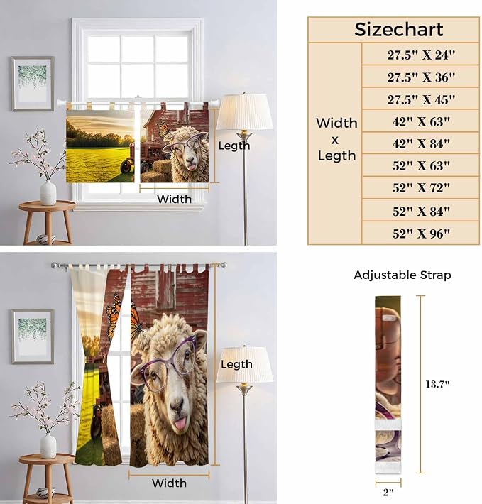Farm Sheep Living Room Curtains 96 Inch Length, Window Curtains Tab Top - Image 8