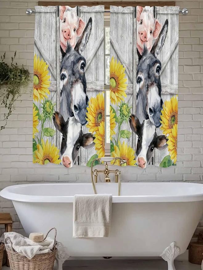 Farmhouse Living Room Curtains 72 Inches length, Watercolor Sunflowers Animals - Image 7