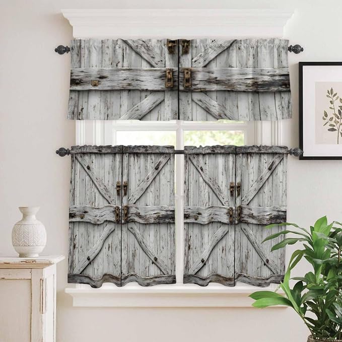 Kitchen Curtains Tiers and Valance Set of 3, Vintage Gate Light Filtering - Image 2