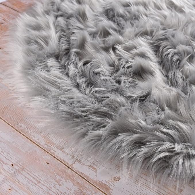 ORINOVA Shag Washable Area Rugs 8x10 Grey Fluffy Rug for Living Room Large Faux Sheepskin Shaggy Fur Area Rugs for Bedroom Nursery Rectangle Rug