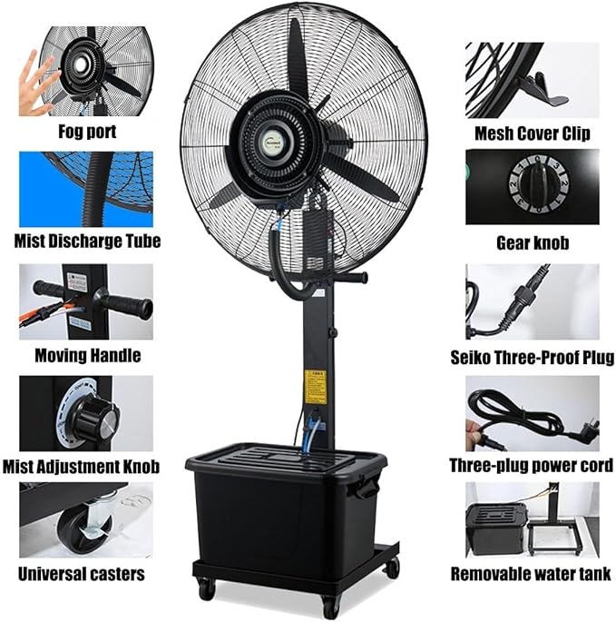 Misting Fan, 3 Speed Oscillating Pedestal Fan - Image 6