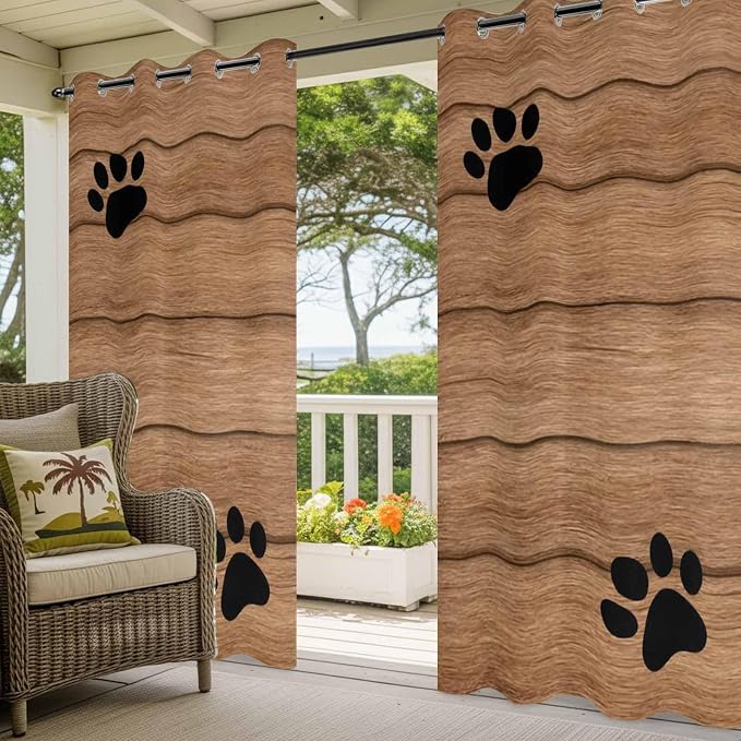 Wood Grain Outdoor Curtains for Patio Claws Animals Wooden Vintage Waterproof - Image 5