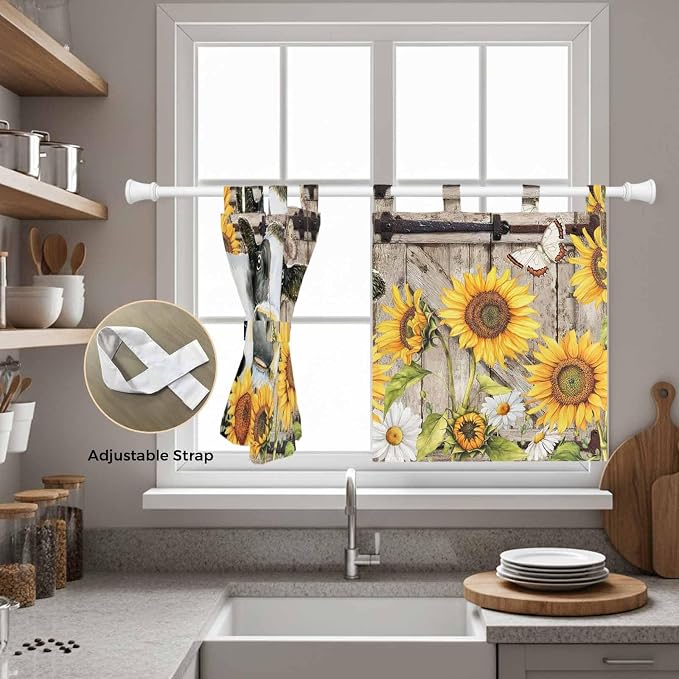 Retro Farmhouse Flower Kitchen Curtains 24 Inch Length, Small Window Curtains - Image 5