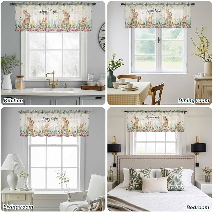 Easter Sheer Valances for Windows 42"x18", Light Filtering Kitchen Curtains - Image 5