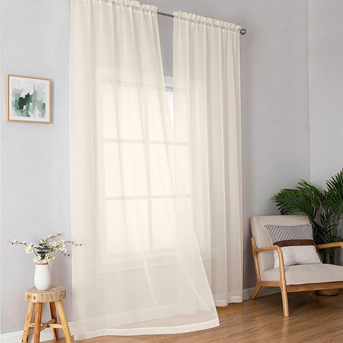 Simplebrand Cream Sheer Curtains 84 Inches Long 2 Panels, Light Filtering Rod Pocket Solid Color Window Sheer Curtain Panels, Elegant Curtains & Drapes for Living Room, Bedroom (Cream, 42" W x 84" L)