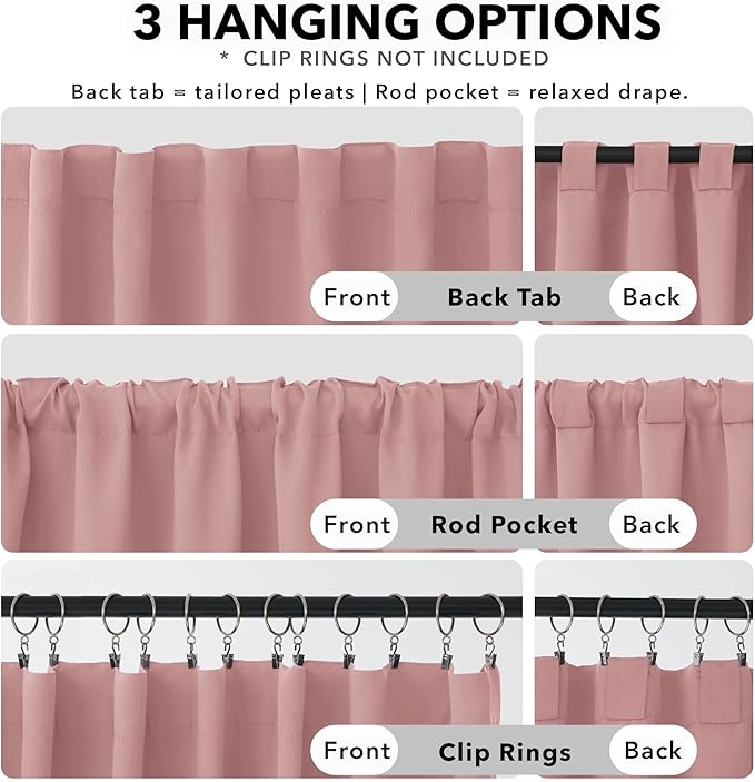 Deconovo Blackout Curtains, Thermal Insulated, W42 x L63 2 Panels, Back Tab, Machine Washable, Room-Darkening Drapes for Bedroom/Living Room Coral Pink