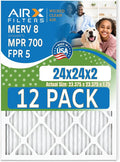 24x24x2 Air Filter MERV 8 Rating, 12 Pack of Furnace Filters Comparable to MPR by AIRXFILTERSWICKEDCLEANAIR