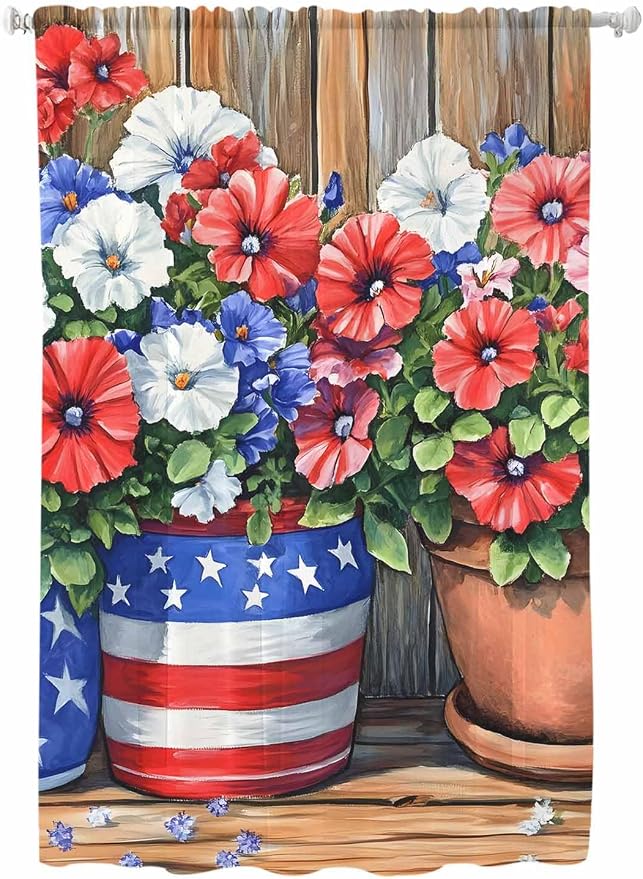 Sheer Curtains 72 Inches Long, Retro Independence Day Flag Wood Grain Privacy by Unknown