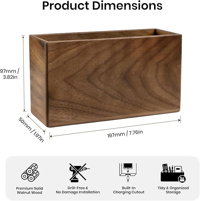 Remote Holder Hole-Free, Self-Adhesive Storage Wooden Box Large | Wall Mounted - Image 3