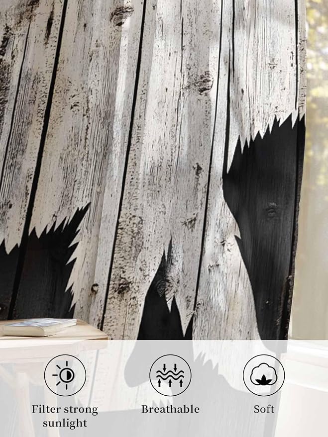 Sheer Curtains 45 Inch Length, Farmhouse Country Rustic Wooden Grain Privacy - Image 6