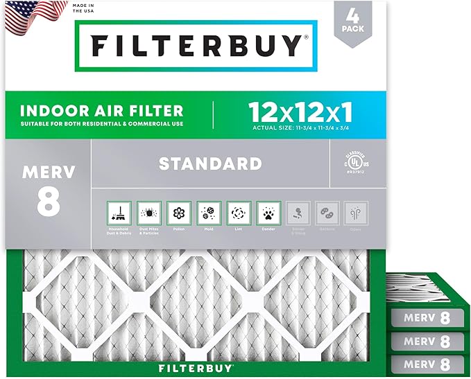 Filterbuy 12x12x1 Air Filter MERV 8 Essential Dust & Allergy Defense, by Filterbuy