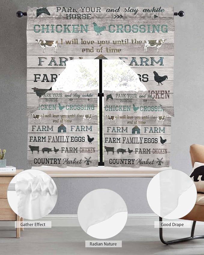 Farmhouse Swag Kitchen Curtains Valance and Tier Set, Rod Pocket Short Curtain - Image 5