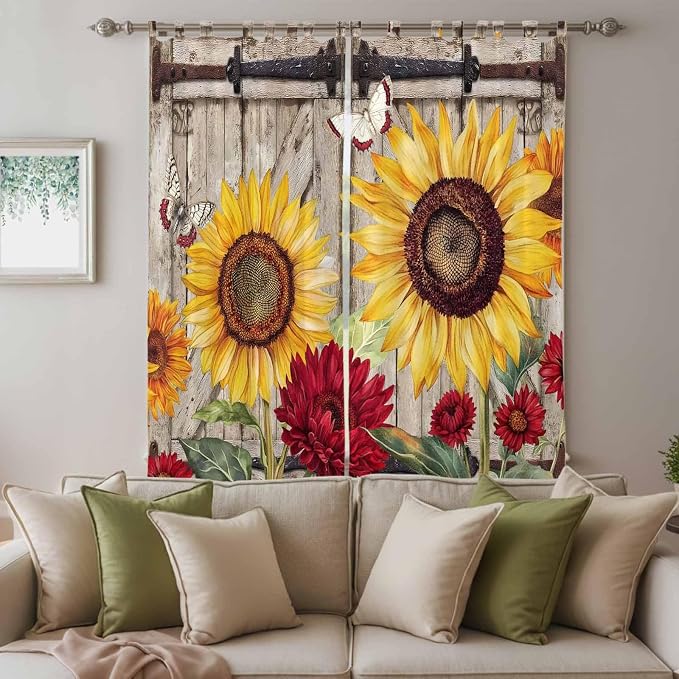 Sunflowers Living Room Curtains 96 Inch Length, Window Curtains Tab Top - Image 3