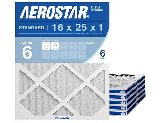 Aerostar 16x25x1 MERV 6 Pleated Air Filter, AC Furnace Air Filter, 6 Pack by AirFiltersDelivered