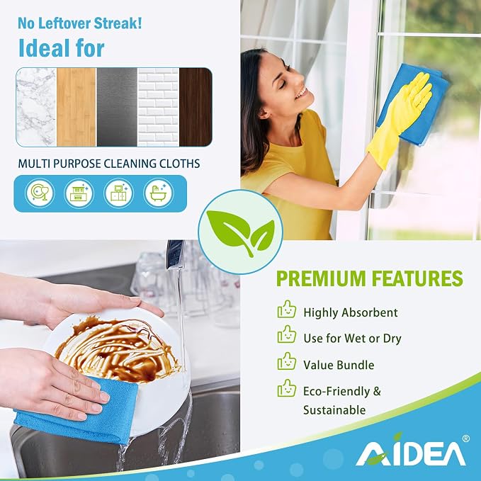 AIDEA Microfiber Cleaning Cloth Blue-100PK, Soft Absorbent Shop Rags, - Image 5