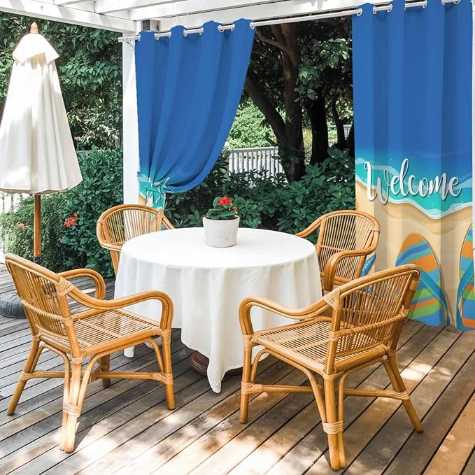 Summer Outdoor Curtains for Patio Beach Slippers Plumeria Waterproof Outside - Image 4