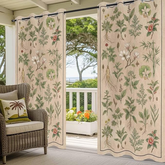 Vintage Outdoor Curtains for Patio Grass Herbal Botanical Garden Plants - Image 5