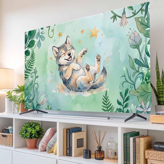 Cartoon Cute Wolf Stars Indoor TV Cover, Elastic TV Screen Protector Forest - Image 6