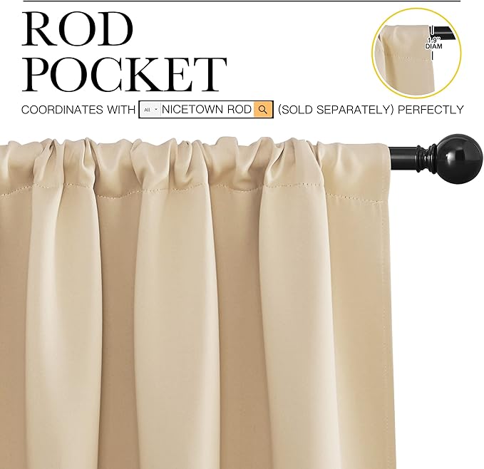 NICETOWN Room Darkening Curtains for Bedroom - Triple Weave Home Decoration Thermal Insulated Solid Drapes for Patio Door (Biscotti Beige, Set of 2 Panels, 62 x 84 Inch)