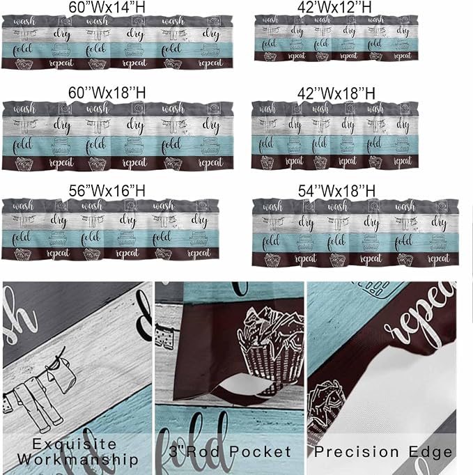 Laundry Rules Valances for Windows, Retro Blue White Wood Board Grain Kitchen - Image 9