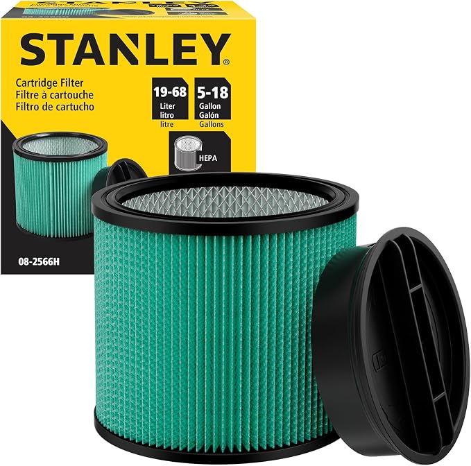 Stanley 08-2566H HEPA Cartridge Filter – Fits Most 5–18 Gallon Wet/Dry Vacuums by STANLEY