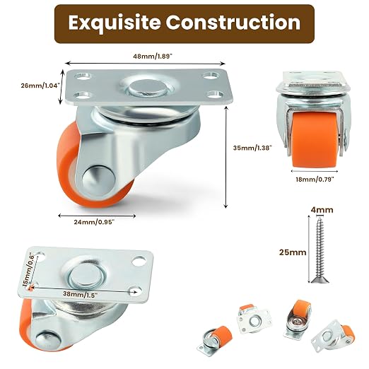 Alise Caster Wheels, 0.8" Swivel Caster Set of 4 Steel Heavy Duty Casters - Image 3
