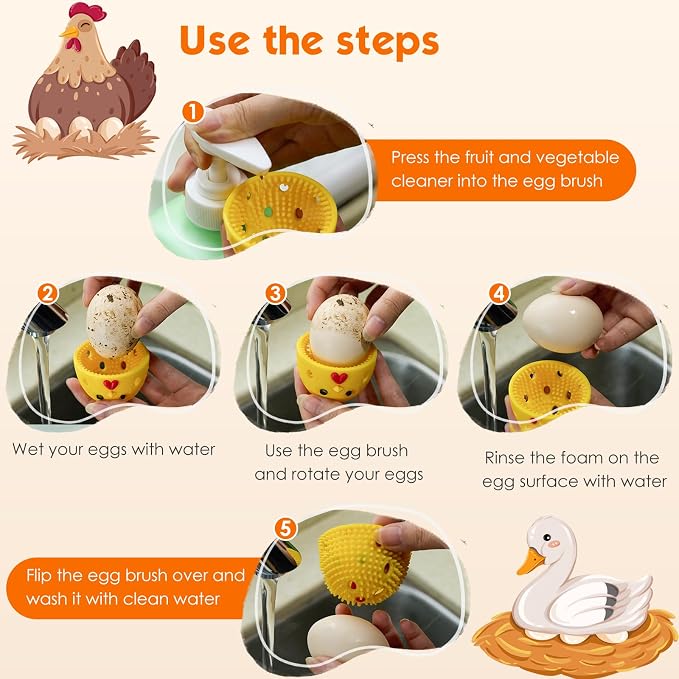 2 PCS Egg Washer for Fresh Eggs, Silicone Egg Brush Cleaner, Egg Cleaner - Image 4