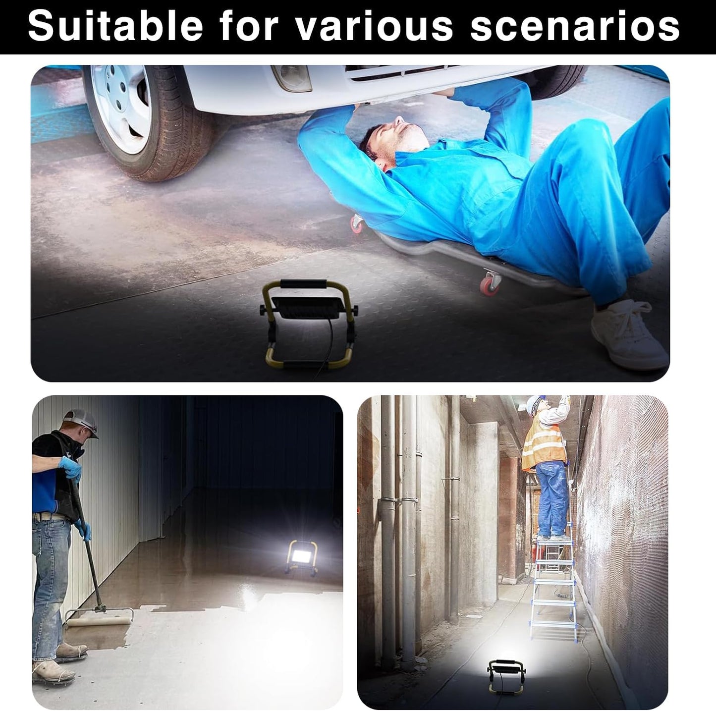 10000LM LED Work Light: Portable Work Light with 16.4FT/5m Cord - IP66 Waterproof Flood Light for Outdoor Indoor Job Site Workshop Garage Construction Site Lighting,Tool Gifts for Men Dad Him