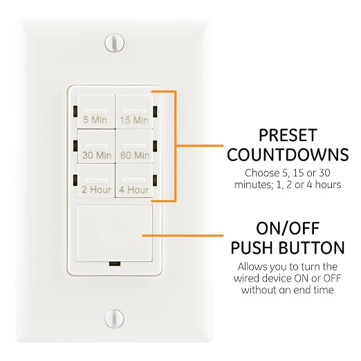 GE Push-Button in-Wall Countdown Timer Switch, No Neutral Wire Needed, Bathroom - Image 3