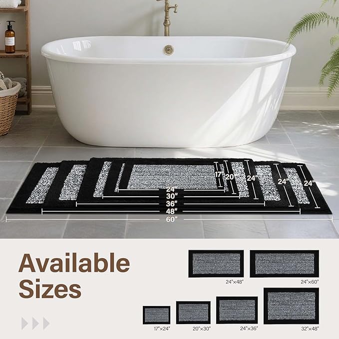 Bathroom Rugs 30x20 Non Slip Washable, Black Bath Mat for Bathroom Floor Tub, Soft Absorbent Quick Dry Mats for Shower, Bathtub,Home Decor