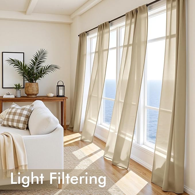 MIULEE Beige Sheer Curtains 84 Inches Long, 4 Panels Set, Rod Pocket Voile Drapes Light Filtering and Semi Transparent, Elegant Window Treatments for Bedroom Living Room,54 x 84 Inches