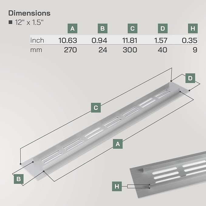 Vent Systems 11.81 x 1.57 Rectangular Door Vent - Image 2