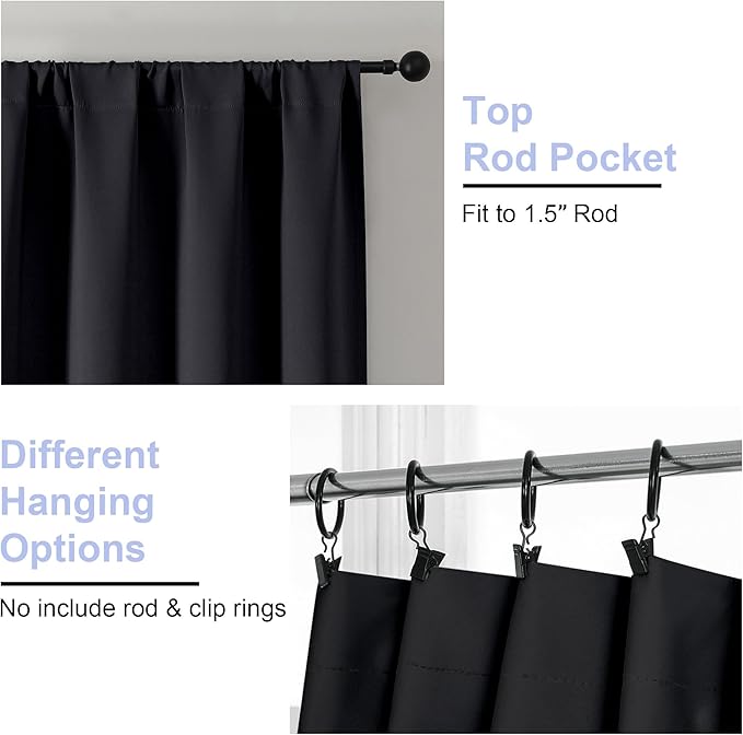 Simplebrand Ava Black Short 30 Inches Blackout Curtain 2 Panels Set, Half Window Rod Pocket Privacy Curtain Tiers for Kitchen, Curtains Blackout for Bathroom Shades, W30 x L30 Inch, Black