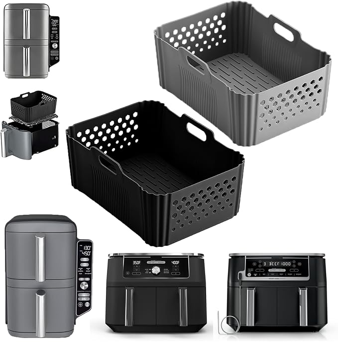 Silicone Air Fryer Liners for Ninja 10QT DoubleStack XL 2-Basket SL401 SL400 by LYHOLKEER
